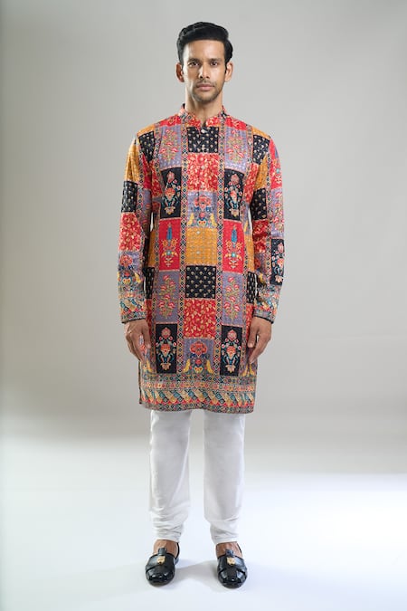 Buy_Arihant Rai Sinha_Black Cotton, Viscose Embroidery, Sequins, Metallic Patchwork And Kurta Set 