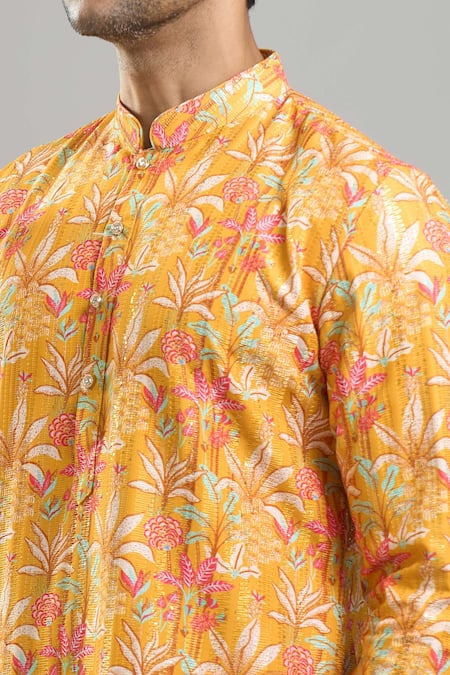 Buy_Arihant Rai Sinha_Yellow Cotton, Polyester, Viscose Embroidery, Sequins, Tropical And Kurta Set _Online_at_Aza_Fashions