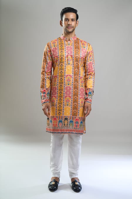 Shop Arihant Rai Sinha Yellow Cotton, Viscose Embroidery, Sequins Thread And Kurta Set Online at Aza Fashions Shop_Arihant Rai Sinha_Yellow Cotton, Viscose Embroidery, Sequins Thread And Kurta Set _Online_at_Aza_Fashions