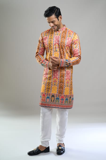 Arihant Rai Sinha Yellow Cotton, Viscose Embroidery, Sequins Thread And Kurta Set at Aza Fashions Arihant Rai Sinha_Yellow Cotton, Viscose Embroidery, Sequins Thread And Kurta Set _at_Aza_Fashions