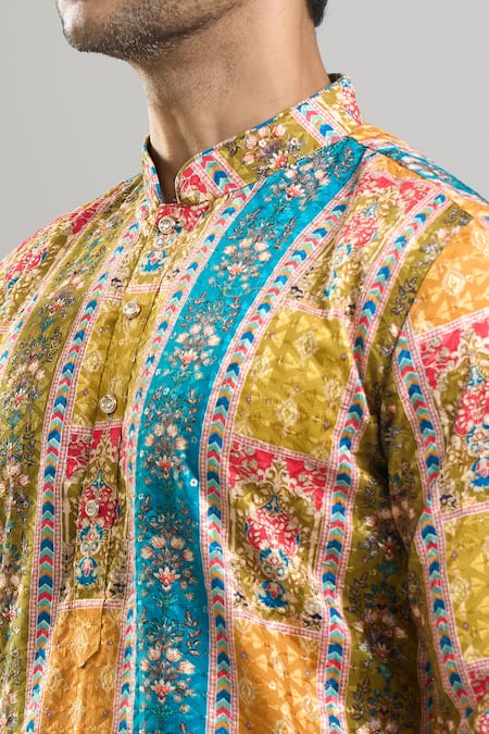 Buy_Arihant Rai Sinha_Multi Color Cotton, Polyester, Viscose Geometric Floral Thread And Kurta Set 