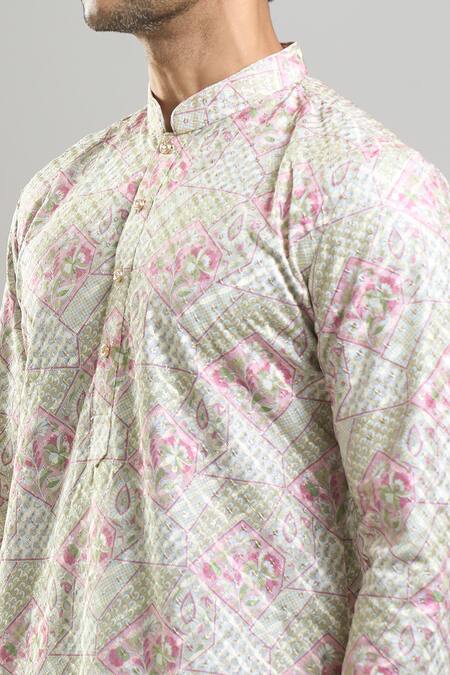 Buy_Arihant Rai Sinha_Green Cotton, Polyester, Viscose Embroidery, Geometric Thread And Kurta Set 