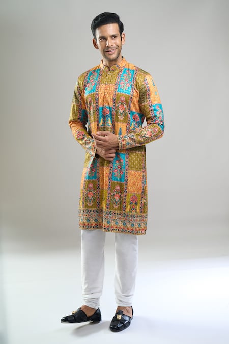 Buy_Arihant Rai Sinha_Green Cotton Embroidery, Sequins, Metallic Thread And Kurta Set _Online_at_Aza_Fashions