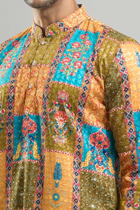 Shop_Arihant Rai Sinha_Green Cotton Embroidery, Sequins, Metallic Thread And Kurta Set _Online_at_Aza_Fashions