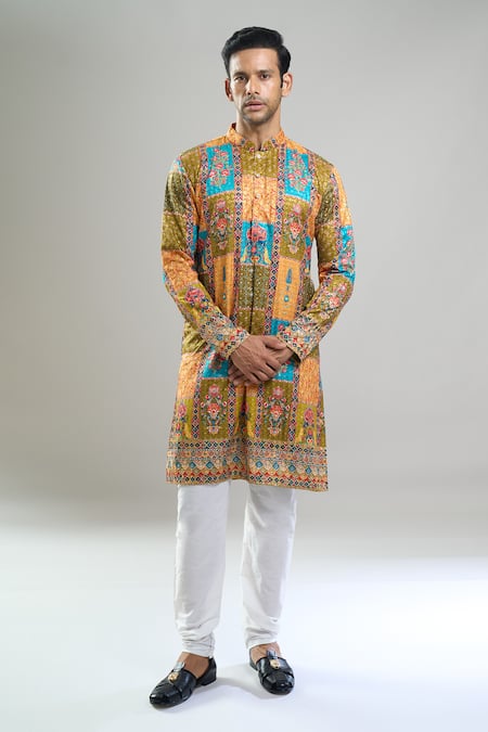 Arihant Rai Sinha_Green Cotton Embroidery, Sequins, Metallic Thread And Kurta Set _at_Aza_Fashions