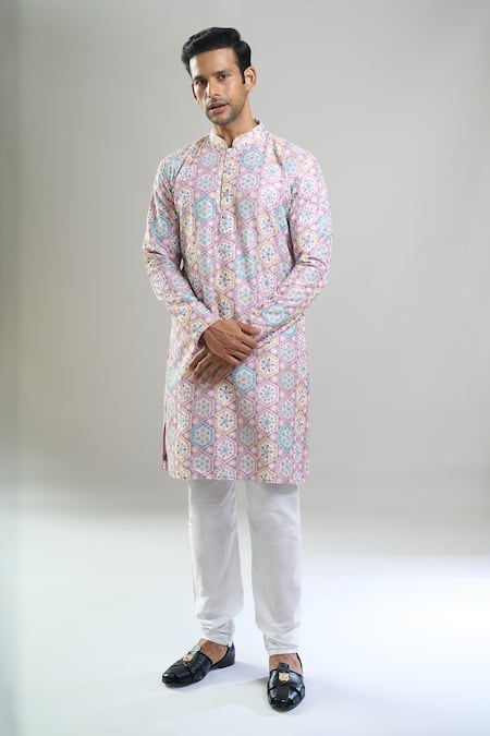 Shop_Arihant Rai Sinha_Cream Cotton, Polyester, Viscose Embroidery, Sequins, Geometric And Kurta Set _Online_at_Aza_Fashions