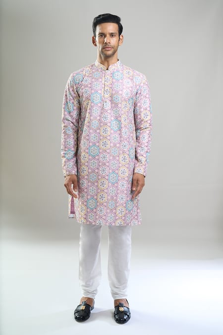 Buy_Arihant Rai Sinha_Cream Cotton, Polyester, Viscose Embroidery, Sequins, Geometric And Kurta Set 