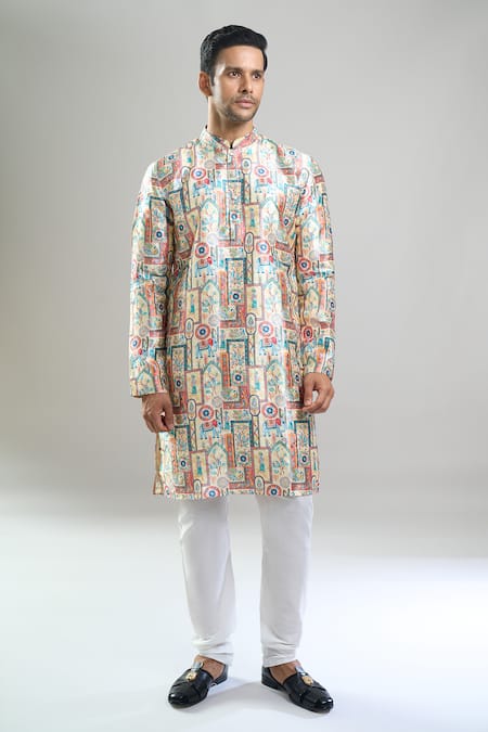 Arihant Rai Sinha_Multi Color Cotton, Polyester, Viscose Embroidery, Sequins Thread And Kurta Set _Online_at_Aza_Fashions