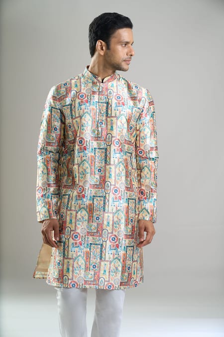 Shop_Arihant Rai Sinha_Multi Color Cotton, Polyester, Viscose Embroidery, Sequins Thread And Kurta Set _Online_at_Aza_Fashions