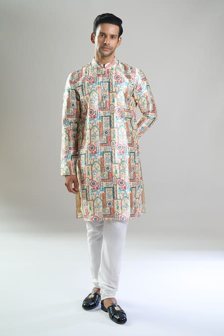 Arihant Rai Sinha_Multi Color Cotton, Polyester, Viscose Embroidery, Sequins Thread And Kurta Set _at_Aza_Fashions