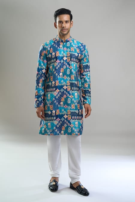 Buy_Arihant Rai Sinha_Blue Cotton, Polyester, Viscose Embroidery, Sequins, Metallic And Kurta Set _Online_at_Aza_Fashions