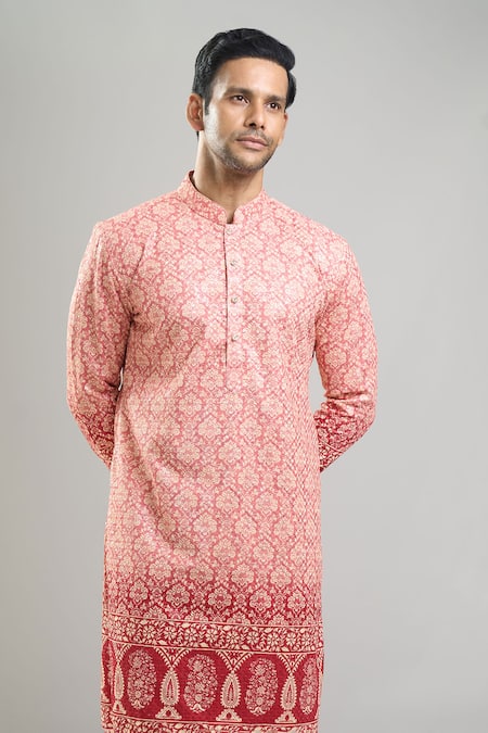 Buy_Arihant Rai Sinha_Red Cotton, Viscose, Polyester Embroidery, Sequins, Metallic And Kurta Set _Online_at_Aza_Fashions