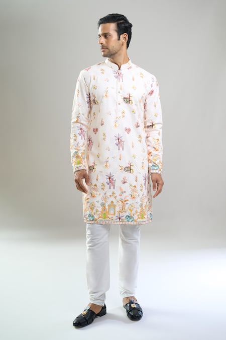 Arihant Rai Sinha_Cream Cotton, Viscose, Polyester Embroidery, Sequins Thread And Kurta Set _at_Aza_Fashions