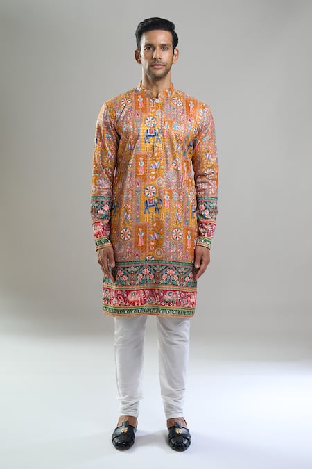 Arihant Rai Sinha_Orange Cotton, Viscose, Polyester Embroidery, Sequins Thread And Kurta Set _Online_at_Aza_Fashions