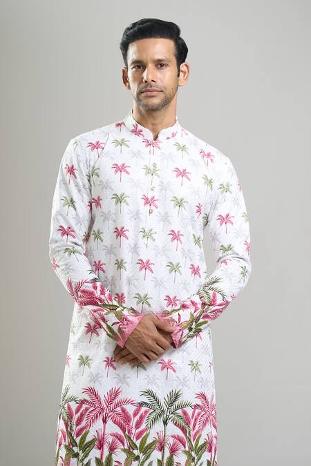Arihant Rai Sinha_Multi Color Cotton Embroidery, Sequins, Metallic Palm Tree Kurta And Churidar Set _Online_at_Aza_Fashions