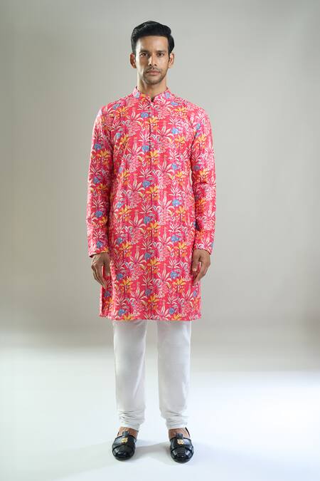 Shop_Arihant Rai Sinha_Pink Cotton, Polyester, Viscose Embroidery, Sequins Floral Thread And Kurta Set _Online_at_Aza_Fashions