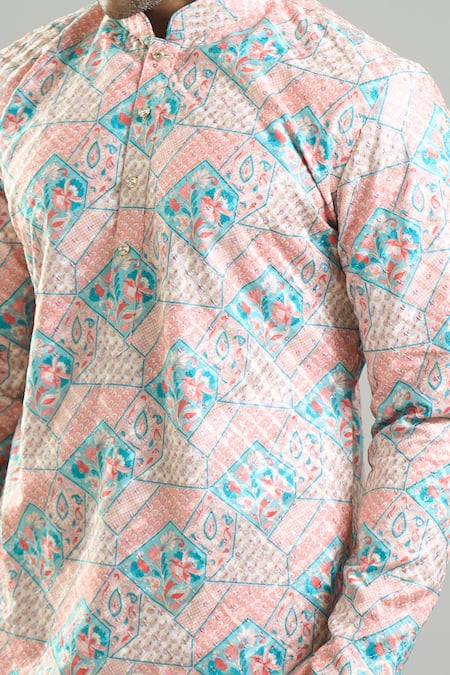 Buy_Arihant Rai Sinha_Cream Cotton, Viscose, Polyester Embroidery, Sequins, Geometric And Kurta Set _Online_at_Aza_Fashions