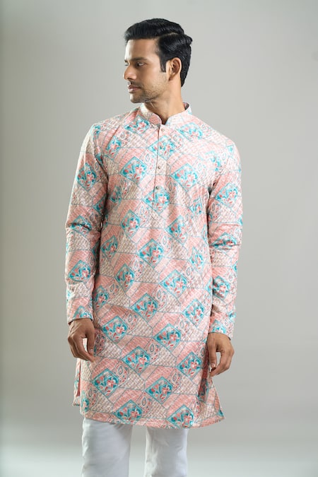 Shop_Arihant Rai Sinha_Cream Cotton, Viscose, Polyester Embroidery, Sequins, Geometric And Kurta Set _Online_at_Aza_Fashions