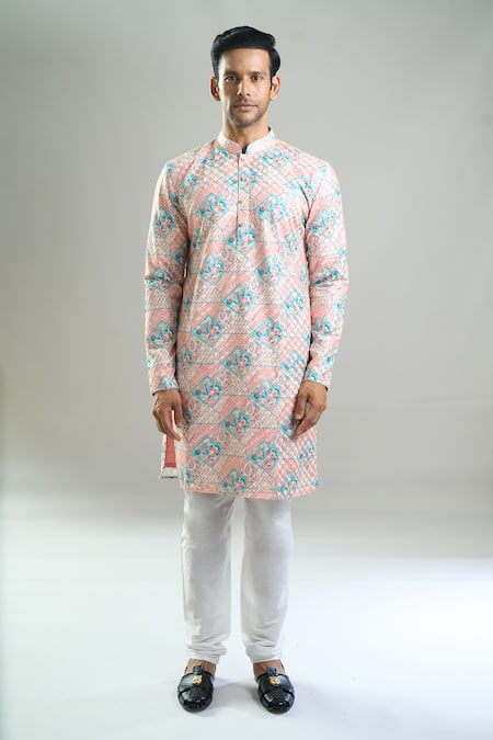 Arihant Rai Sinha_Cream Cotton, Viscose, Polyester Embroidery, Sequins, Geometric And Kurta Set _at_Aza_Fashions