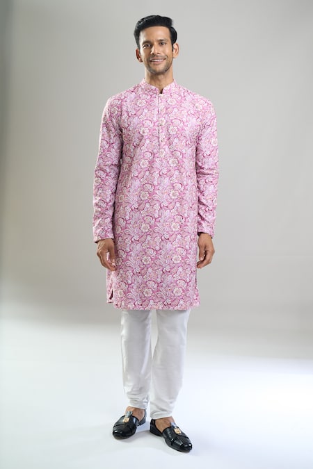 Arihant Rai Sinha_Purple Cotton Embroidery, Sequins, Metallic Thread And Floral Kurta Set _Online_at_Aza_Fashions