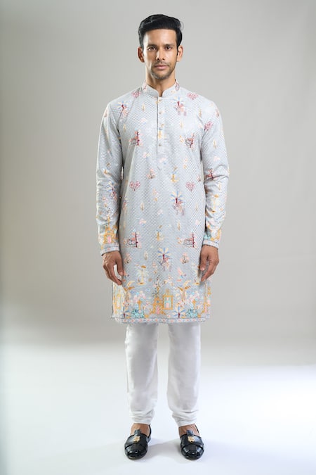 Arihant Rai Sinha_Green Cotton, Viscose Embroidery, Sequins Thread And Kurta Set _Online_at_Aza_Fashions
