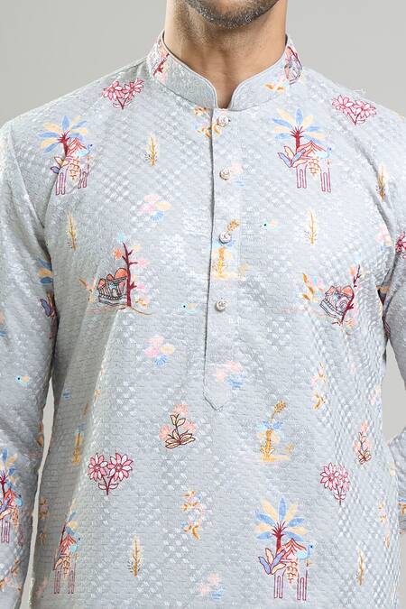 Buy_Arihant Rai Sinha_Green Cotton, Viscose Embroidery, Sequins Thread And Kurta Set _Online_at_Aza_Fashions