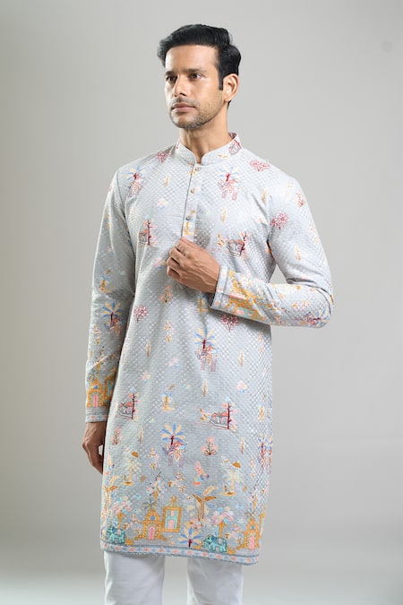Arihant Rai Sinha_Green Cotton, Viscose Embroidery, Sequins Thread And Kurta Set _at_Aza_Fashions