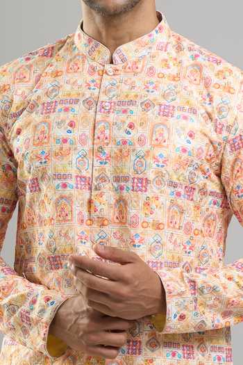 Shop_Arihant Rai Sinha_White Cotton, Viscose Embroidery, Sequins Geometric Thread And Kurta Set _Online_at_Aza_Fashions