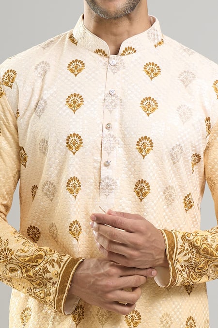 Buy_Arihant Rai Sinha_Yellow Cotton, Polyester, Viscose Embroidery, Sequins Thread And Kurta Set _Online_at_Aza_Fashions