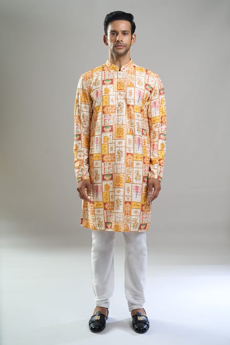 Arihant Rai Sinha_White Cotton, Viscose Embroidery, Sequins Thread And Kurta Set _Online_at_Aza_Fashions