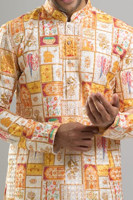 Shop_Arihant Rai Sinha_White Cotton, Viscose Embroidery, Sequins Thread And Kurta Set _Online_at_Aza_Fashions