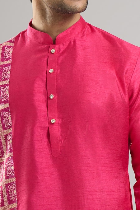Arihant Rai Sinha_Fuchsia Silk, Viscose, Polyester Printed Patta Blend Kurta And Churidar Set _Online_at_Aza_Fashions