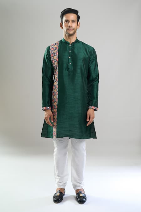 Buy_Arihant Rai Sinha_Green Silk Printed Patta Blend Kurta And Churidar Set _Online_at_Aza_Fashions