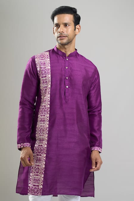 Buy_Arihant Rai Sinha_Purple Silk, Viscose, Polyester Blend Kurta And Churidar Set _Online_at_Aza_Fashions