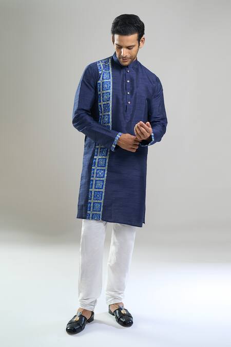 Buy_Arihant Rai Sinha_Navy Silk Blend Kurta And Churidar Set _Online_at_Aza_Fashions