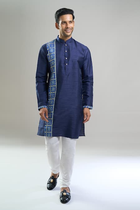 Shop_Arihant Rai Sinha_Navy Silk Blend Kurta And Churidar Set _Online_at_Aza_Fashions