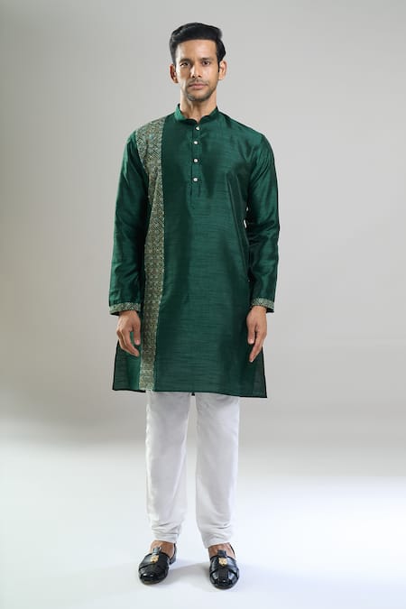 Arihant Rai Sinha_Green Silk, Polyester, Viscose Blend Kurta And Churidar Set _Online_at_Aza_Fashions