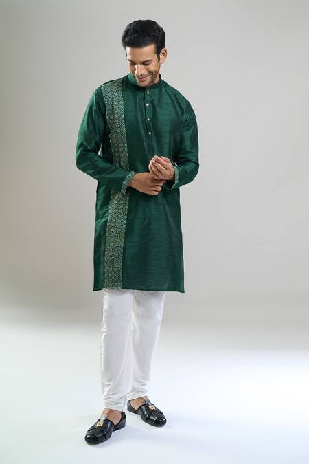 Shop_Arihant Rai Sinha_Green Silk, Polyester, Viscose Blend Kurta And Churidar Set _Online_at_Aza_Fashions