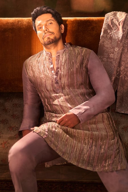 Mishru Floral Pattern Sherwani Jacket & Pant Set 