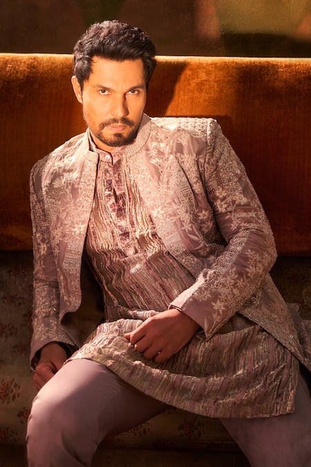 Mishru Floral Pattern Sherwani Jacket & Pant Set 