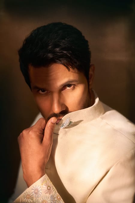 Shop_Rohit Bal_Ivory Silk Embroidery Floral Pattern Bandhgala Jacket _Online_at_Aza_Fashions