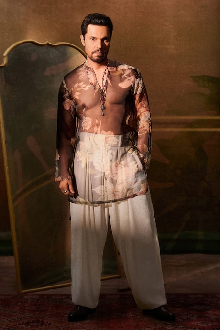 Varun Bahl Floral Pattern Sherwani Jacket Kurta Set 