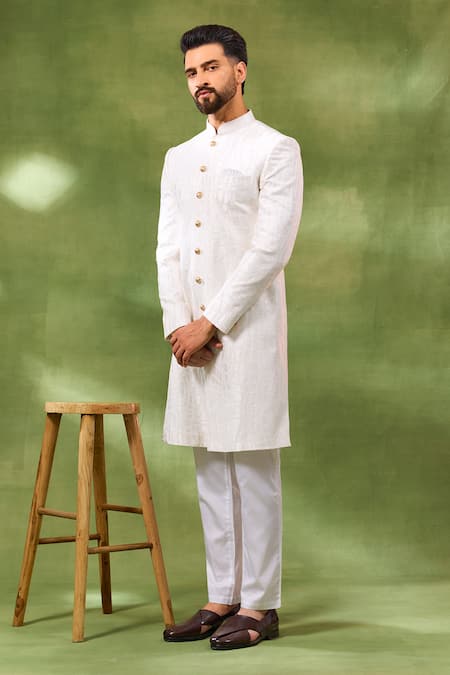 Spring Break White Embroidered Sherwani Set 