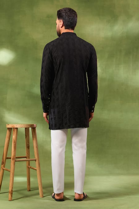 Spring Break Black Geometric Embroidered Kurta Set 
