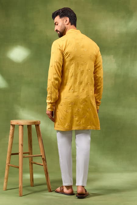 Spring Break Mustard Border Embroidered Kurta Set 