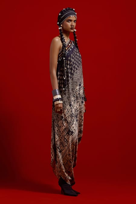 Buy_Aseem Kapoor_Gray Crepe Embroidery One Shoulder Rasa Dress _Online_at_Aza_Fashions