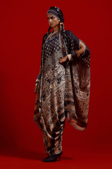 Shop_Aseem Kapoor_Blue Silk, Crepe Tassels, Embroidery Open Ritu Midi Jacket Kaftan And Dress Set _Online_at_Aza_Fashions