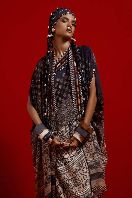 Aseem Kapoor_Blue Silk, Crepe Tassels, Embroidery Open Ritu Midi Jacket Kaftan And Dress Set _at_Aza_Fashions