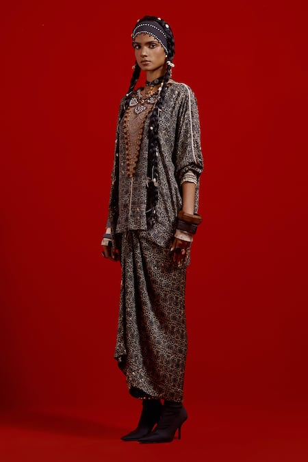 Buy Aseem Kapoor Gray Crepe, Satin Embroidery, Beads, Tassels Kuru Trapeze Kurta And Skirt Set Online at Aza Fashions Buy_Aseem Kapoor_Gray Crepe, Satin Embroidery, Beads, Tassels Kuru Trapeze Kurta And Skirt Set _Online_at_Aza_Fashions