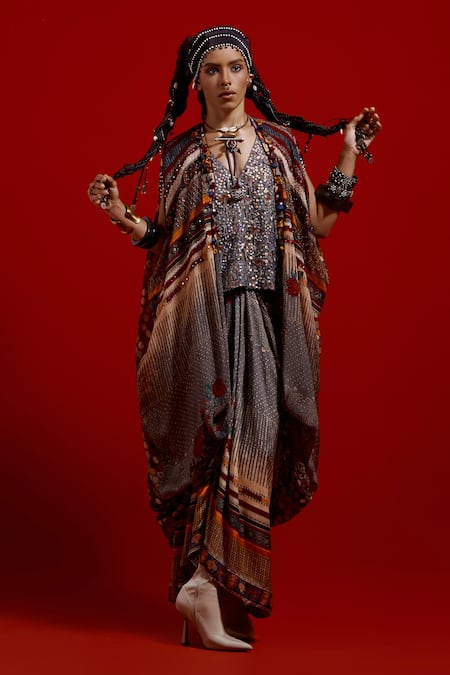 Aseem Kapoor Ritu Kaftan Jacket & Draped Skirt Set 